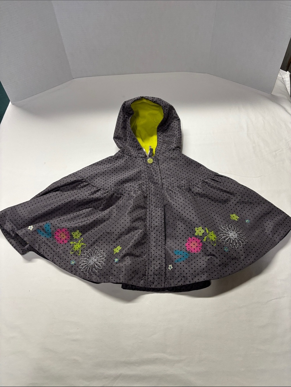 Girls' Charcoal Hooded Cape with Neon Yellow Lining